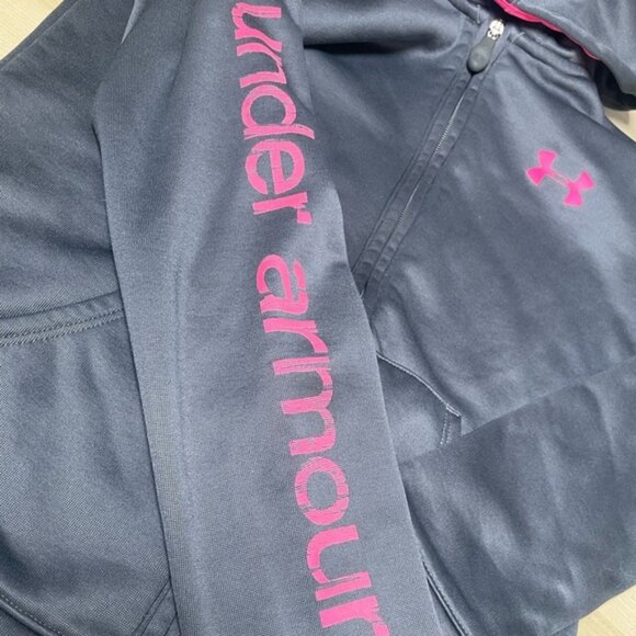 Under Armour Youth Small Zip Up Sweatshirt Hoodie Sweater UA Grey Pink Sport YSM - Picture 9 of 9